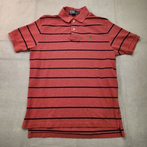 VTG Polo Ralph Lauren Polo Shirt Men's L Red Striped Short Sleeve Pony 90's Y2K